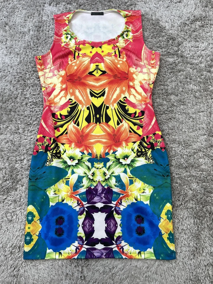 Soprano Dress Womens Large Multicolor Floral Bodycon Sheath Sleeveless Made USA - Image 2 of 4