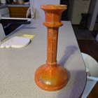 Unbranded Glass Painted Orange Taper Candlesticks VTG Pair 7" High
