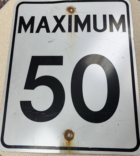 Vintage Retired Maximum 50 Speed Limit Metal Road Sign 30" x 24" RARE