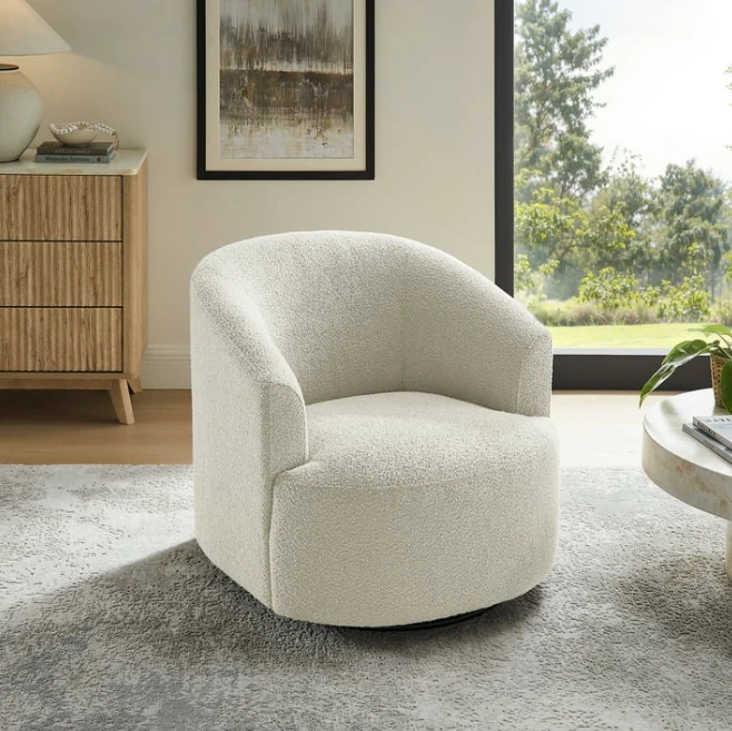 Silla giratoria Mainstays Boucle, crema Foto 4 de 4