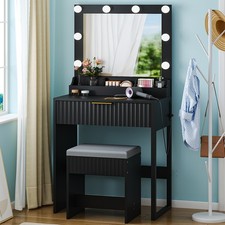 Vanity Desk Set with Lights USB Outlets Modern Makeup Table Charging Station