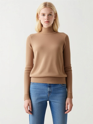 Basic Apparel Vera roll neck women's knit sweater -100% wool L