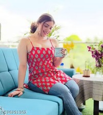 Office wear kurti /red sleeveless kurti / Women short kurti Only kurti