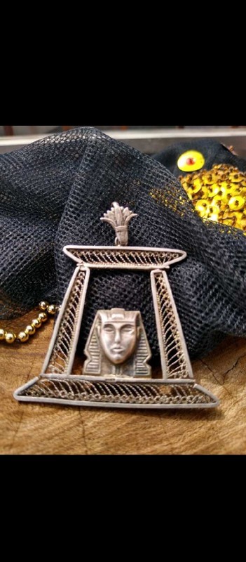 Egyptian Revival Silver Filagree Pharaoh Pendant