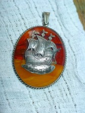 Medalion Segelschiff Bernstein Silber Fischland Butterscotch Georg Kramer