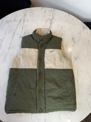VTG Reebok Reversible Down Gilet Green Cream Puffer Vest Spellout Korea Import M
