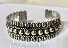 Vintage Taxco Mexico 925 Sterling Silver Beaded Cuff Bracelet Brass Rope 42g