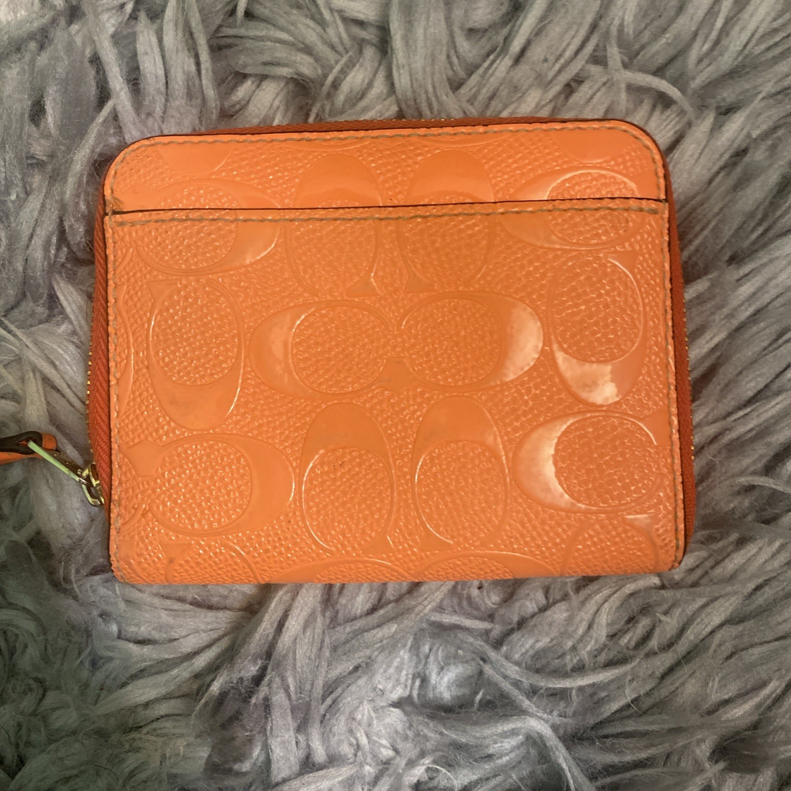 Coach Pebble Leather Zip Wallet - Orange