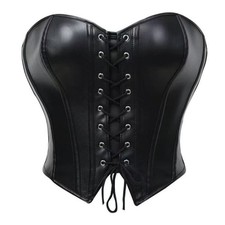 Faux Leather Lace Up Bustier Corset Womens XL Black Waist Cincher Lingerie Zip