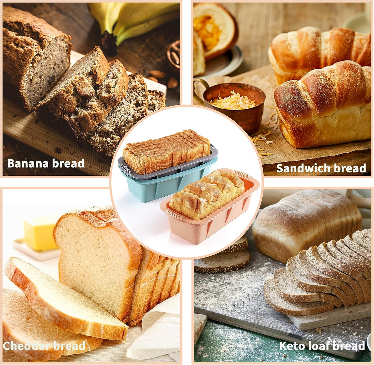 3PCS Silicone Bread Loaf Pan, Non-Stick Bread Pans Easy Release Loaf Pan