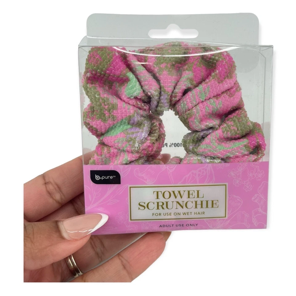 Juego de 2 piezas envoltura floral de microfibra y toalla rosa Scrunchie B Pure para mujer Foto 2 de 4