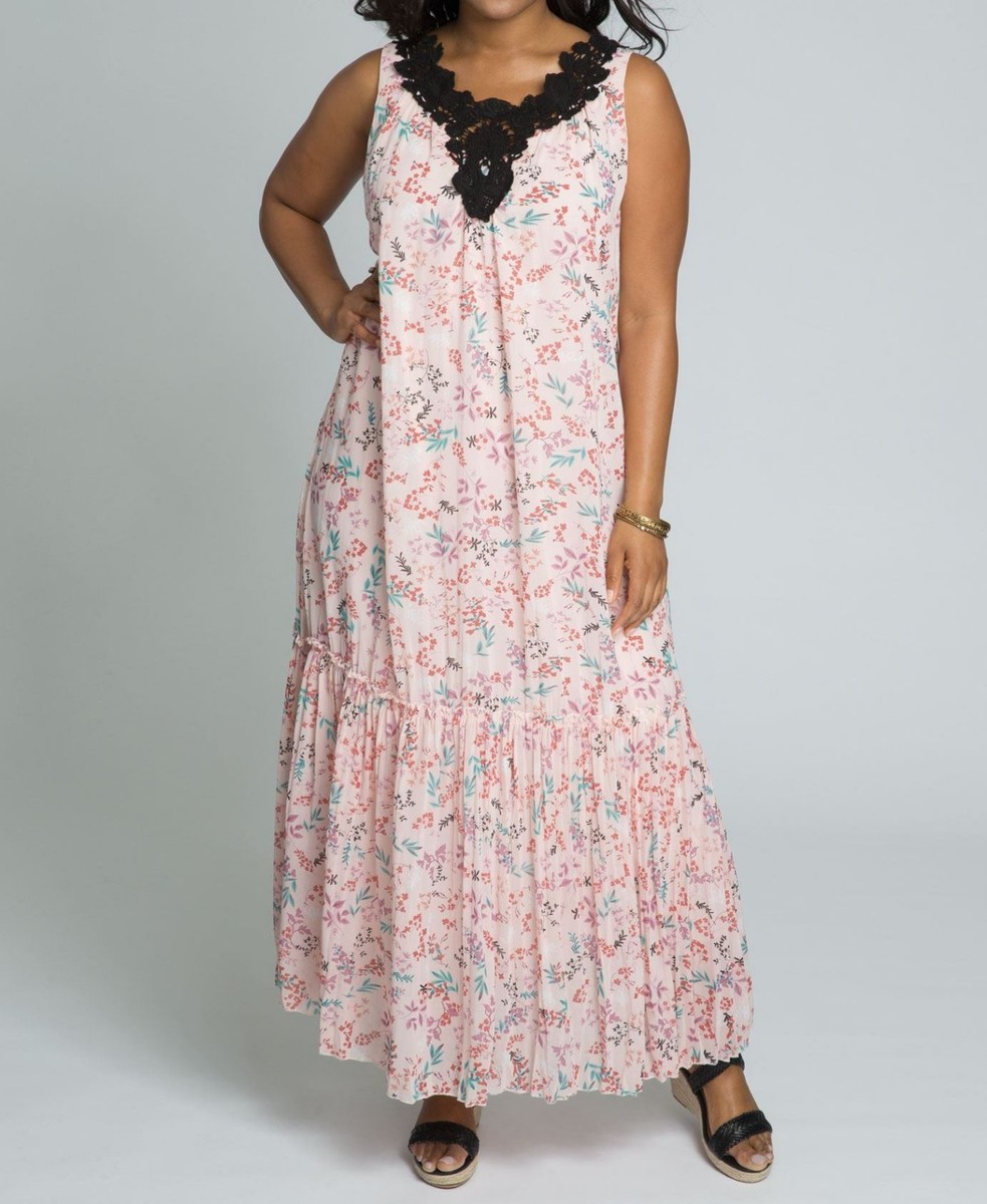 crochet-trim maxi dress Women's Natural Crochet Trim Detail Sleeveless Maxi Dress