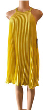 Dress Halter LULUS Women's Mini Yellow Pleated Size Med.