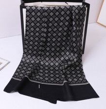 100 Silk men women Scarf satin neckerchief Wrap plaid black gray soft MY113-24