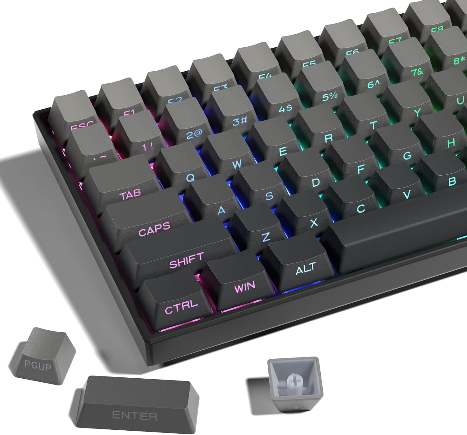 XVX PBT Gradient Gray Keycaps - Side Printed, Double Shot Shine Through, Minimal