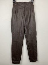 Vintage Pia Rucci size 2 Women  s Brown Leather High Rise Pleated Pants
