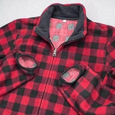 Uniqlo Fleece Jacket Mens Medium Buffalo Plaid Full Zip Elastic Hem & Cuffs