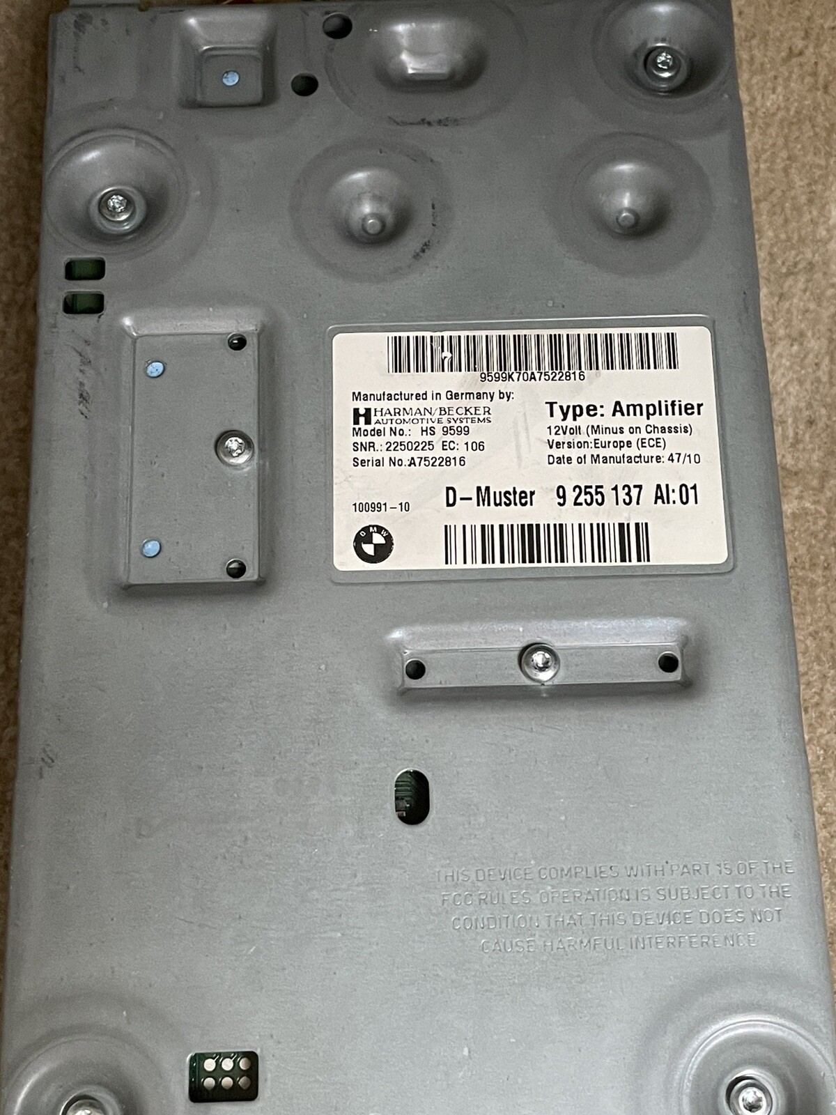 2009-2015 Mini Cooper Clubman OEM Harman Kardon Amplifier 9255137  