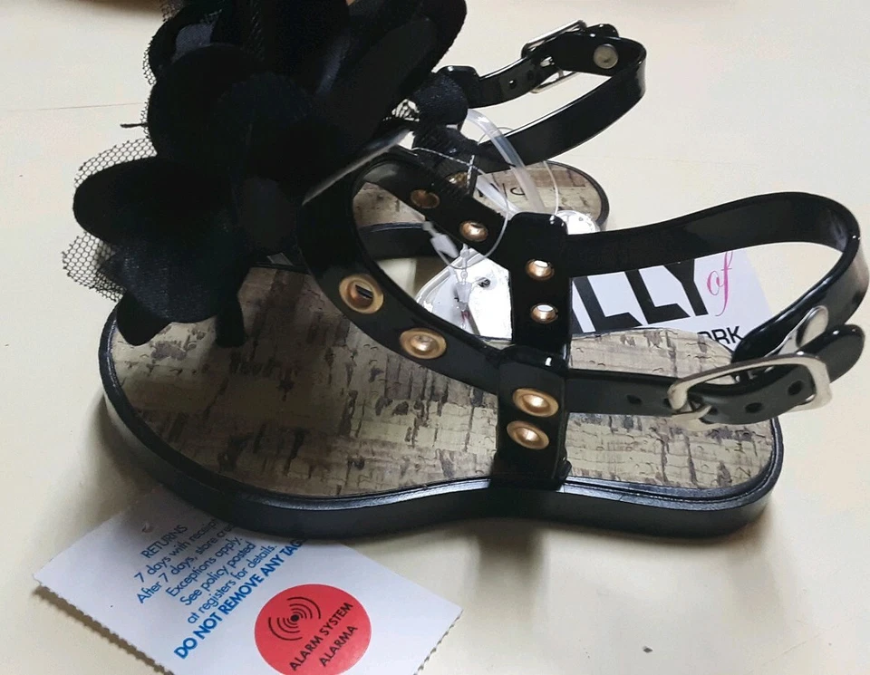 LILLY OF NY SANDALIAS NIÑAS CON FLOR GRANDE DE TUL TALLAS 5,6,7,8 NEGRAS Foto 3 de 3