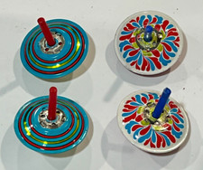 4 Vintage Tin Spinning Top Metal  1.675" tall