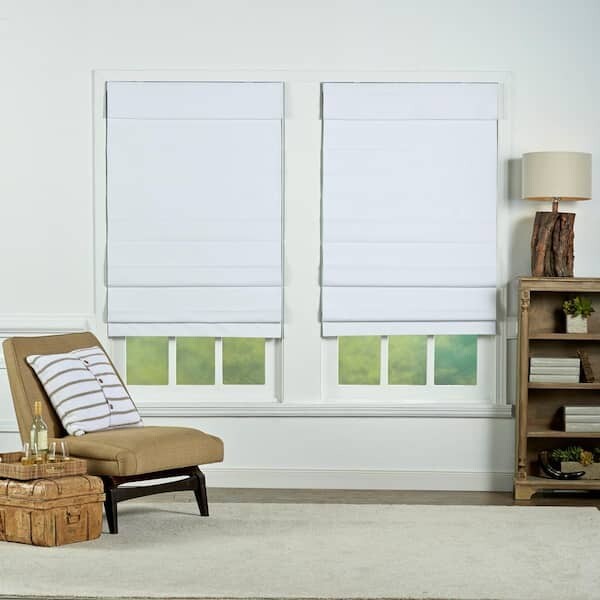 Perfect Lift White Cordless Blackout Energy-Efficient Cotton Roman Shade