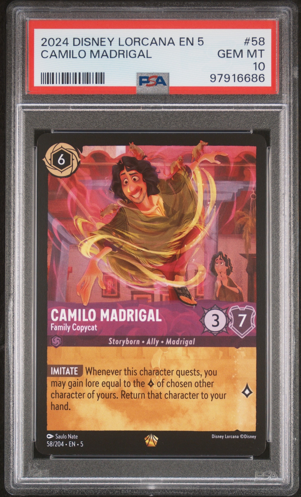 2024 Disney Lorcana En 5-Shimmering Skies #58 Camilo Madrigal PSA 10 Legendary