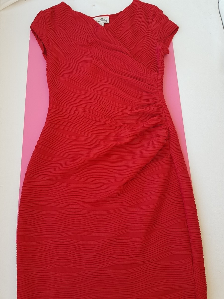 joseph ribkoff bodycon dress Textured Wrap Midi Red Cap Sleeve Sz 12 55% Polyester INV-290338898-4 Tiered Eyelet Maxi Dress Size:M/8-10