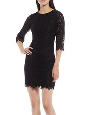 Kensie 3/4 Illusion Sleeved Corded Floral Lace Scalloped Hem Sheath Dress 6