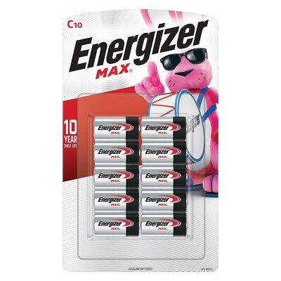 Energizer C Batteries, Max C Cell Battery Premium Alkaline, 10 Count 2031