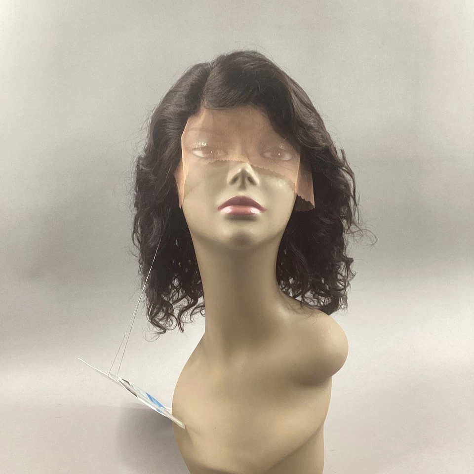 "Peluca frontal de encaje de oreja a oreja 100 % cabello humano negro natural Water Curl 12""" Foto 2 de 4