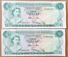 2 x 1 Dollar 1974 from Bahamas Sig. W. C. Allen - Consecutive Serials