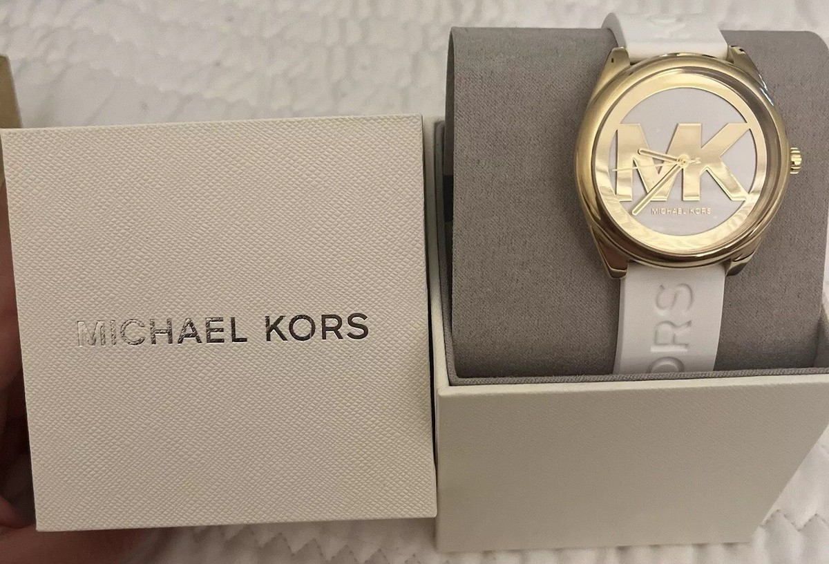 Michael Kors White & Gold Silicone Women’s Watch with Extra Links + Box Michael Kors Jessa Womens Glitz Watch, Gold Dial, White  main image 2