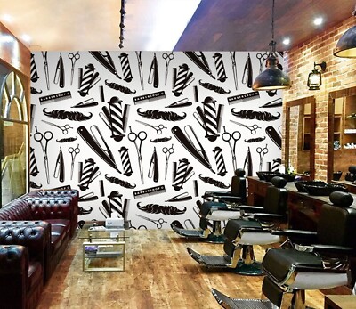 3D Happy E4138 Hair Cut Barber Shop Wallpaper Mural Wall Print Murals CA Erin