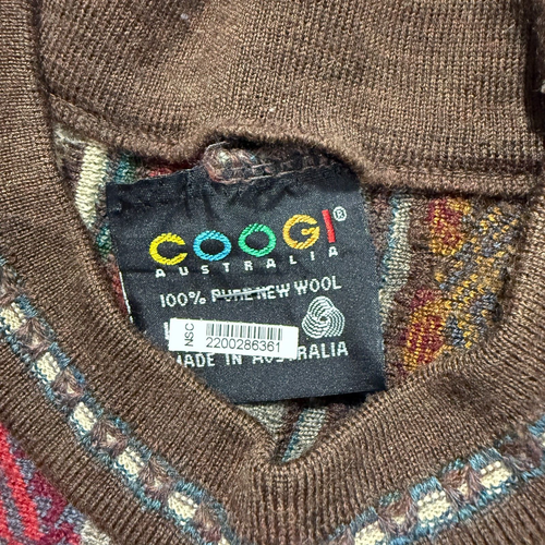 Maglione vintage Coogi uomo grande maglia marrone Australia lana Biggie Cosby anni 90 testurizzato - Foto 3 di 10