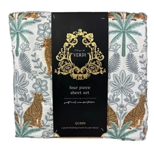VERDI QUEEN Sheet Set Tigers Palm Trees Jungle Print Oeko-Tex 4 Piece