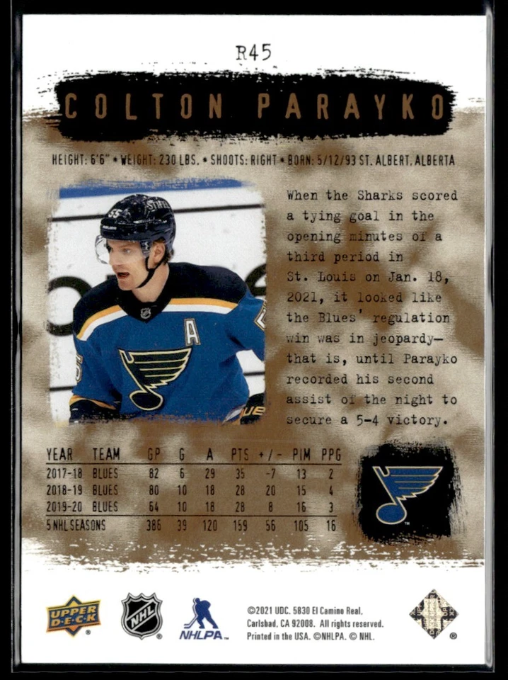 2020-21 SP Authentic 2000-01 Retro Colton Parayko /100 #R45 H8R4G - Image 2 of 2