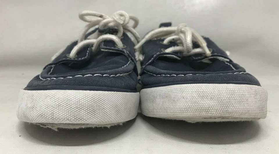 Zapatos de barco Gymboree de lona con cordones texturizados para niños azul marino blanco talla 18 Foto 3 de 4