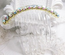 8 mm Aurora Borealis Crystal Clear Rhinestone french hair comb Brass settings