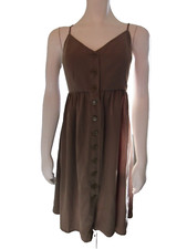 FOREVER 21 Gather Dress Button Front Adjustable Strap Olive Green size M NWT