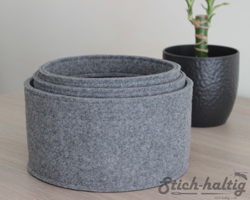 Filzkorb 3er Set rund Filzkörbchen Utensilo Aufbewahrung Korb Körbchen hellgrau - Bild 3 von 3