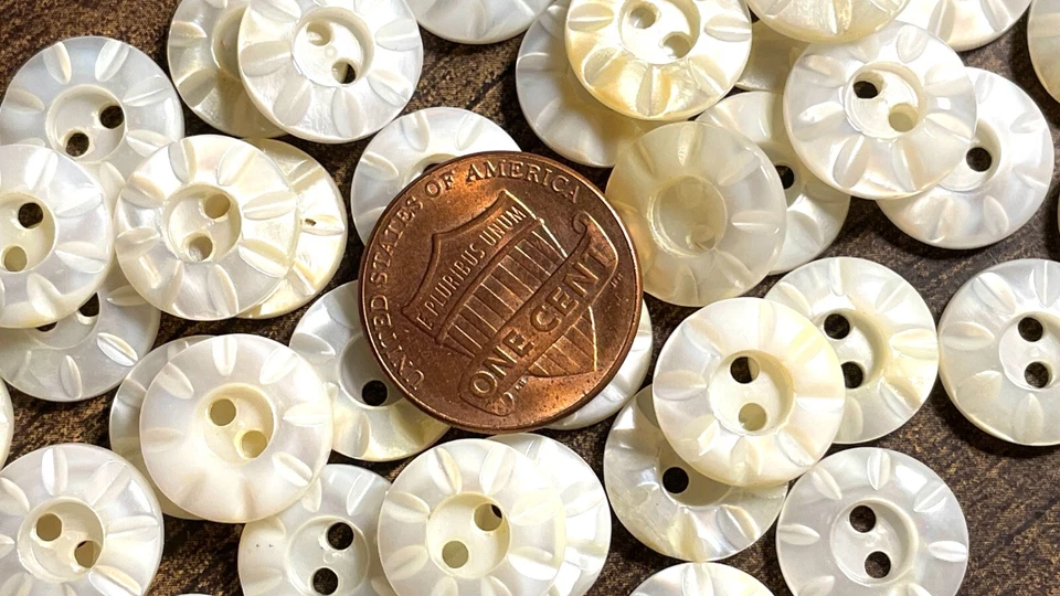 6 Fabulous NOS Iridescent Carved River Pearl MOP Buttons 12mm Almost 1/2" 14939 - Image 4 of 4