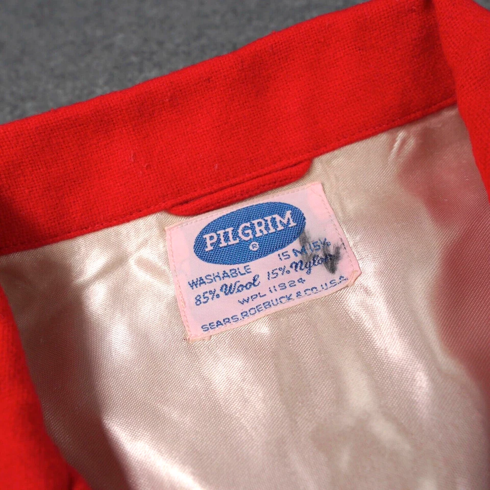 Camisa de Peregrino Sears De Colección Para Hombres Mediana Roja Lana Años 50 Cuello Lazo Abotonada Años 50 Foto 3 de 4