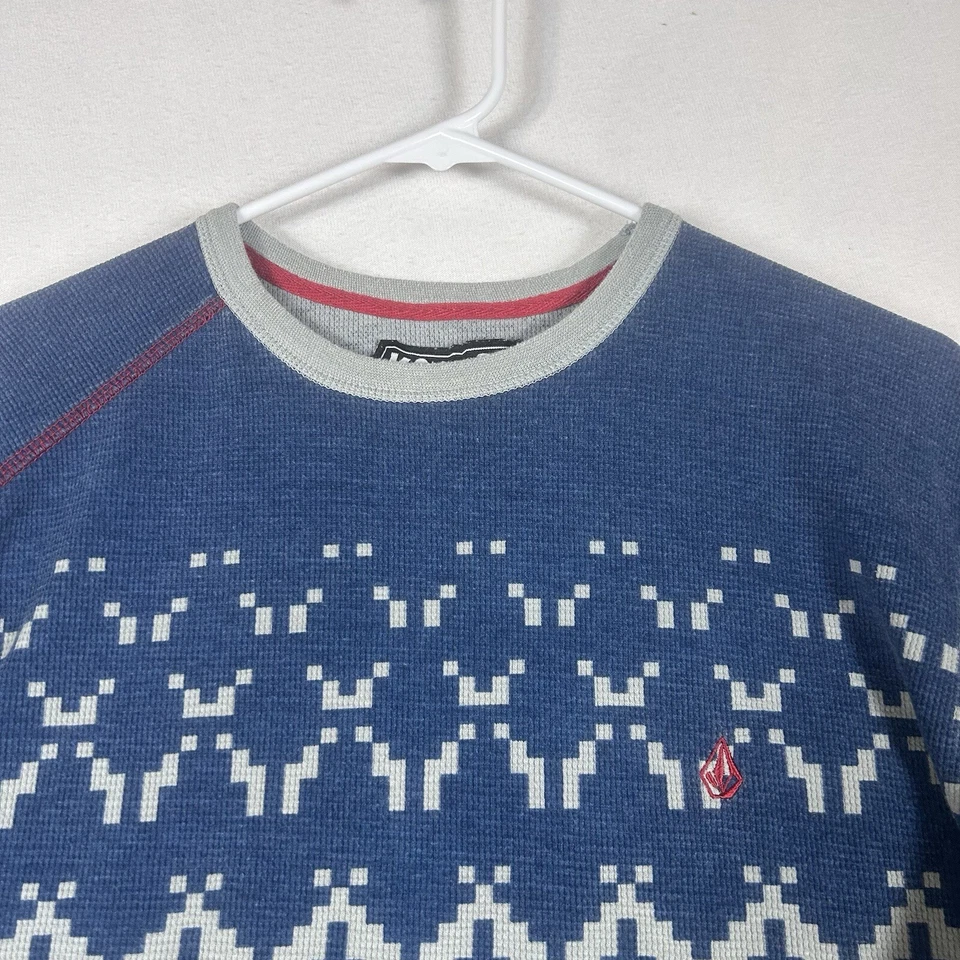 Sudadera Volcom Geométrica Fair Isle Para Mujer Mediana Azul Gris Informal Tejida L/S Foto 2 de 4