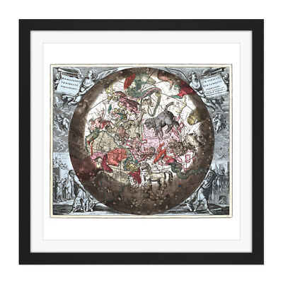 Map Keller 1708 Hemisphere Star Constellation World Square Framed Wall Art Print