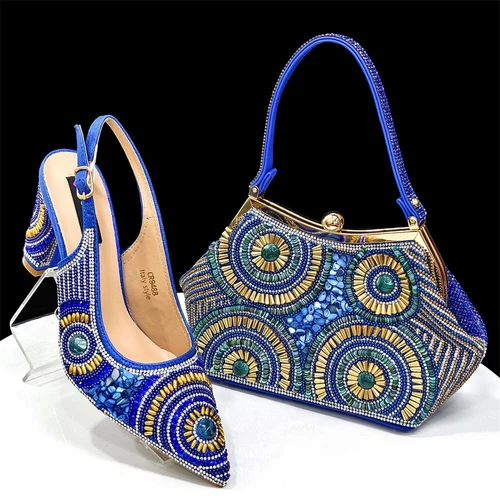 New Italian Luxury Sandals High Heels 8 CM Rhinestone Matching Shoes And Bag Set - Picture 7 of 29