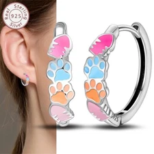 KUNSIR 925 Sterling Silver Glow-in-the-Dark Cute Fish & Paw Huggie Hoop Earrings