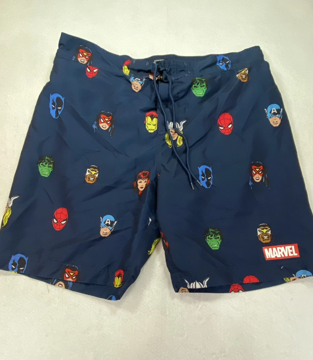 Marvel Mens Navy Blue Large Swim Trunks Board Shorts Superhero