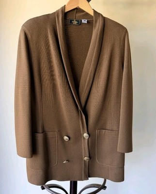 Vintage Fendi Maglia Brown Knit Blazer Jacket Gold Crest Button Italy Quiet Luxe