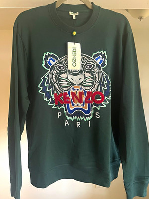 KENZO Paris Tiger Embroidered Logo Graphic Crewneck Pullover Sweatshirt M Green