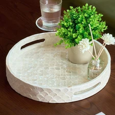 12.6 Inch Capiz Round Decorative Tray, Mother of Pearl Serving Tray with Hand...